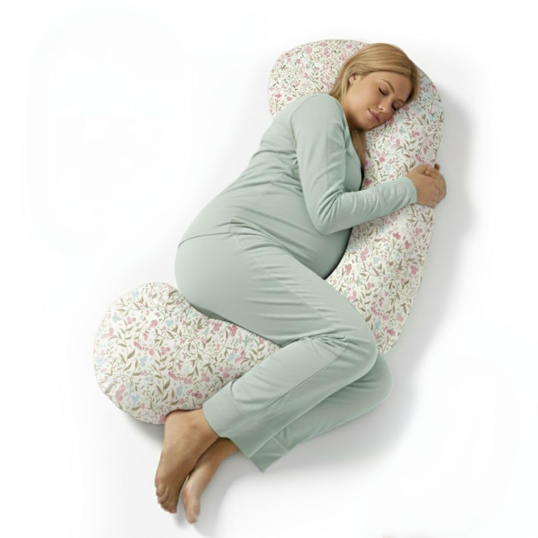 BellaMoon C Shaped Pregnancy Pillow for Sleeping, 55 Inch Maternity Body Pillow with Cooling Cotton Cover, Full Body Support for Side Sleeping, Back, Hips & Belly, Sweet & Wild