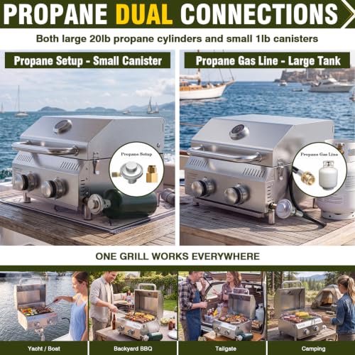 Image of BESTFIRE Marine Boat Grill 20000 BTU 304SS Rod Mount | 304 stainless steel | Fits 15 /30 /90 rod holders | Dual propane connections | Removable 4-leg stand | Saltwater-ready