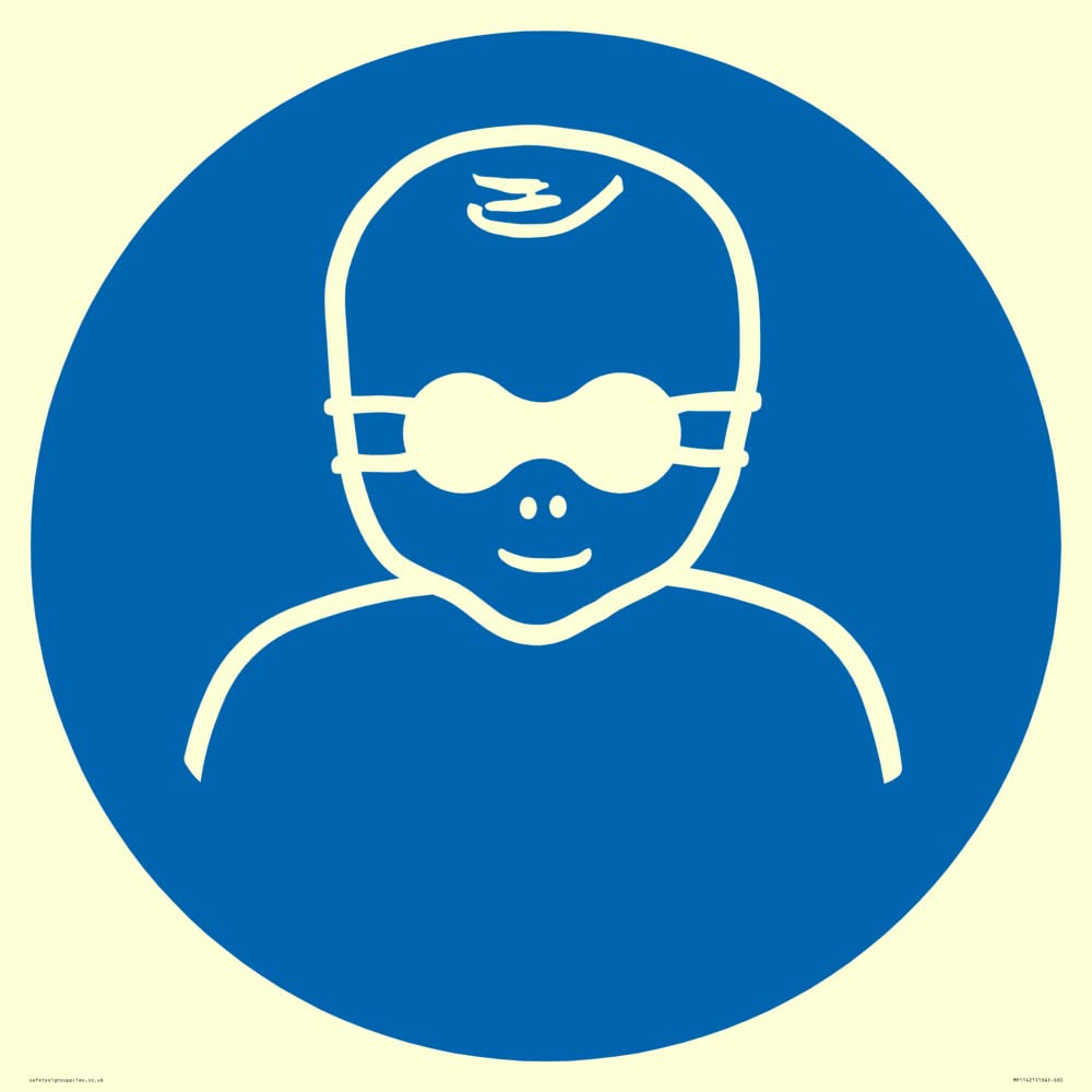 Mandatory: Protect infants eyes with opaque eye protection Sign - 600x600mm - S60, Blue/White