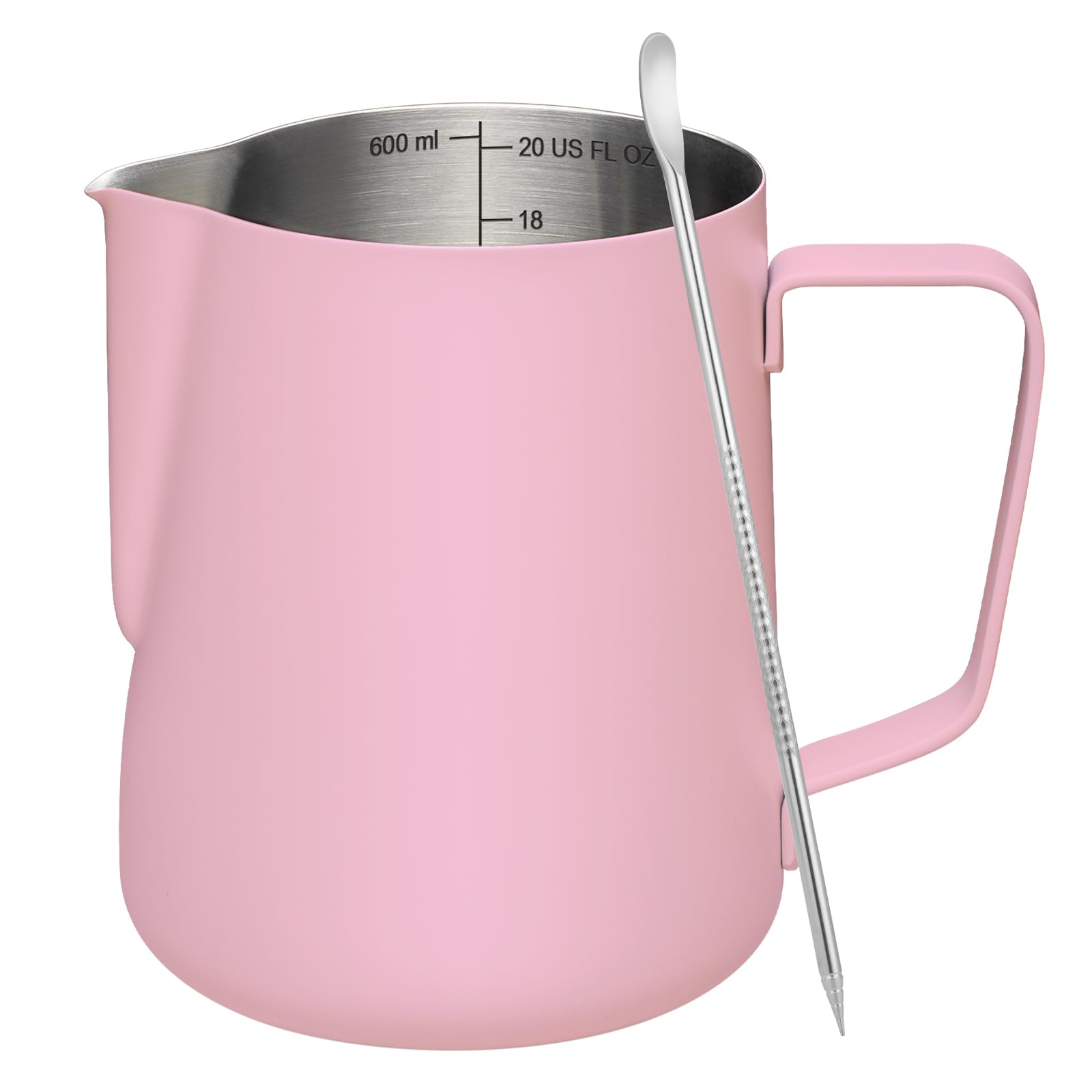 Milk Frothing Pitcher 20 oz Milk Frother Cup with Clear Scale 304 Stainless Steel Cappuccino Espresso Machine Accessories