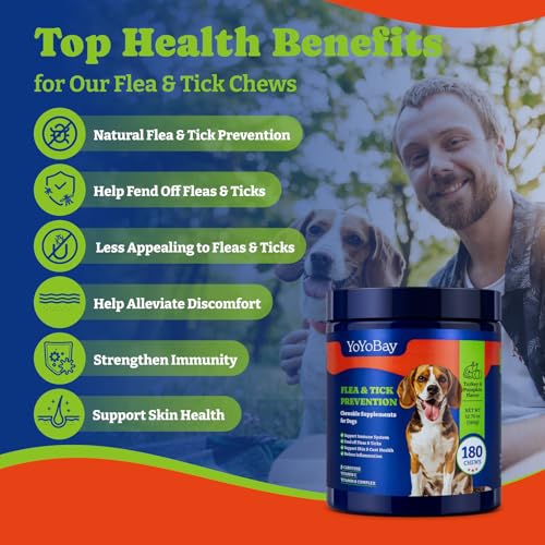 Image of Flea and Tick Prevention for Dogs Chewable - 180 Soft Chews, Turkey & Pumpkin Flavor - Dog Flea and Tick Treatment Chewable, Natural Defense - Dog Immune Support Supplement