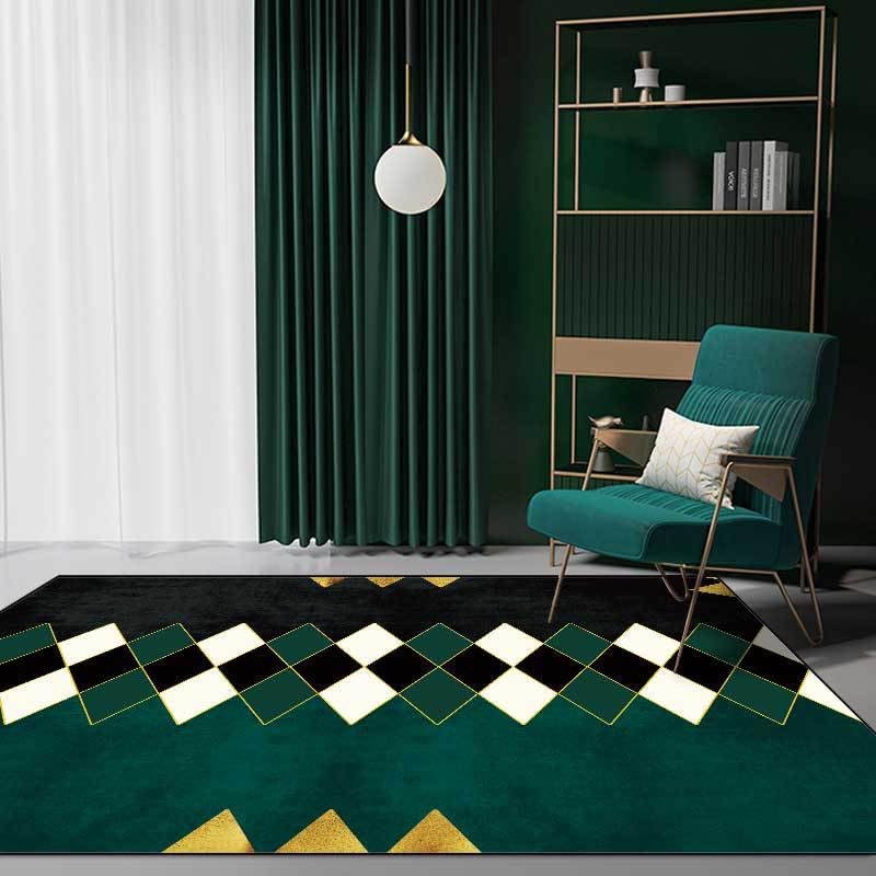 Modern designer rug Non Slip Area Rug Living Room Bedroom washable Rugs carpet floor mat for home decoration Modern Geometric Green 100 x 200 cm