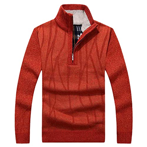 Pull col fin demi-fermeture éclair orange XL pour homme en tricot épais d'automne-hiver