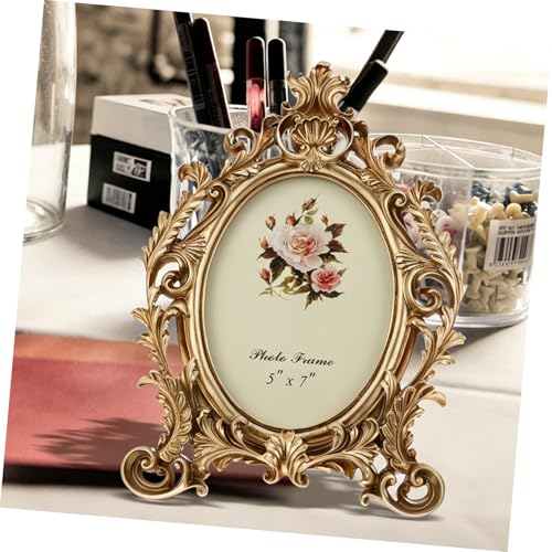 Cadre photo rétro ovale 7 pouces en résine dorée vintage pour bureau et maison