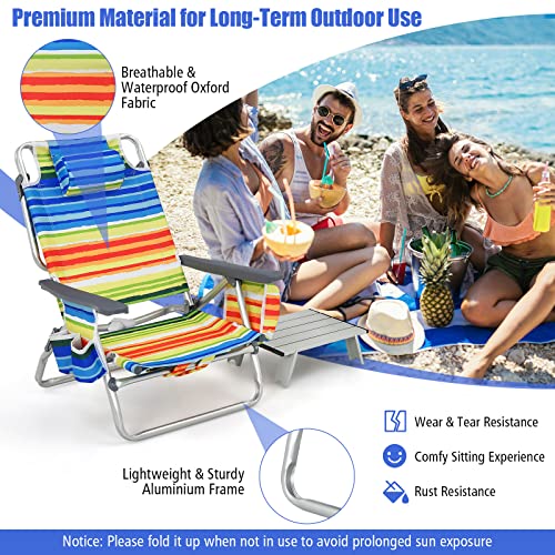 Image of Tangkula Backpack Beach Chair with Table, 5-Position Lay Flat Beach Chairs with Cooler Bag, 2 Cup Holders, Towel Bar, Lightweight Low Folding Beach Chair with Backpack Straps