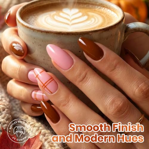 Image of beetles Brown Gel Polish Set - Just Fall Collection, 6 Cozy Mocha Cocoa Nude Colors with Display Color Card, Autumn Warm Neutral Soak Off UV LED Gel Polish for Nail Art DIY Salon Home