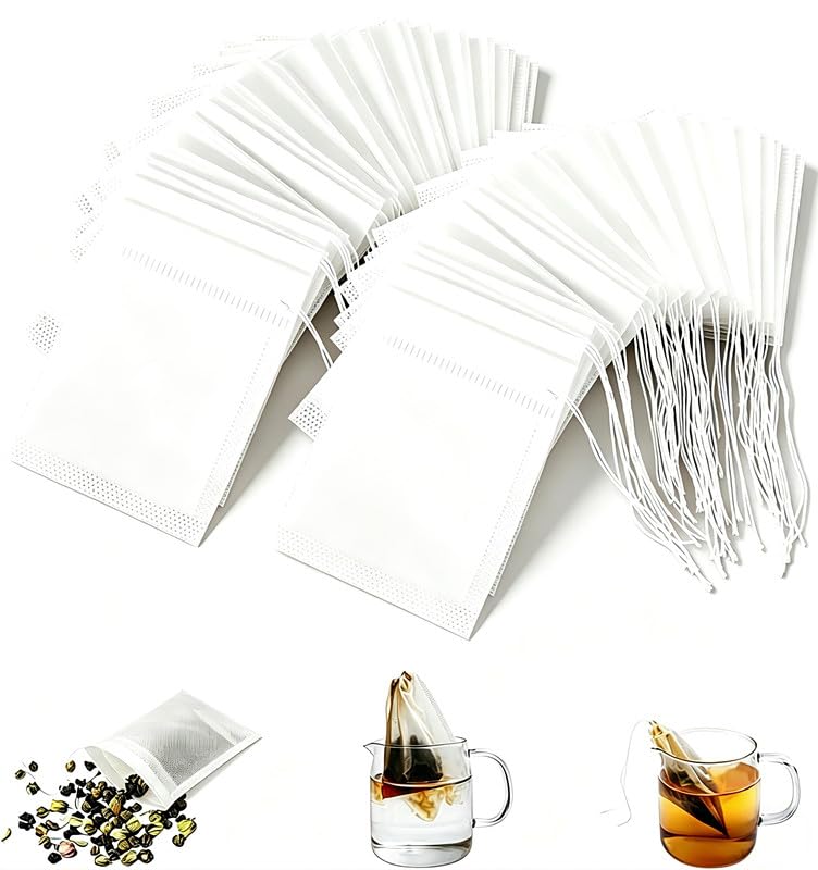 Tea Bags For Loose Leaf Tea 100PCSNon-Woven Fabric Tea Filter Disposable empty Tea Bags Suitable For Coffee Spices And Small Tea Bags For Brewing (White 3.2inch x 4.0inch)