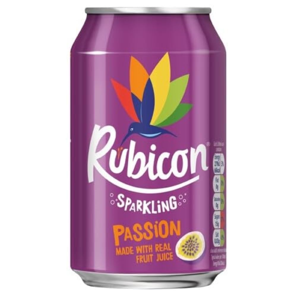 Rubicon Sparkling Passion Flavoured Fizzy Drink with Real Fruit Juice, Handpicked Fruits for a Temptingly Intense Taste "Made of Different Stuff" - 1 x 330ml Can