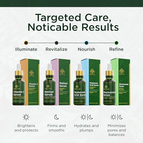 Image of Tree of Life Face Serum Skin Care Set - Vitamin C & Hyaluronic Acid Serum for Face - Hydrating Face Oil Suitable for Sensitive Skin - Dermatologist Tested - 1 Fl Oz (Pack of 2)