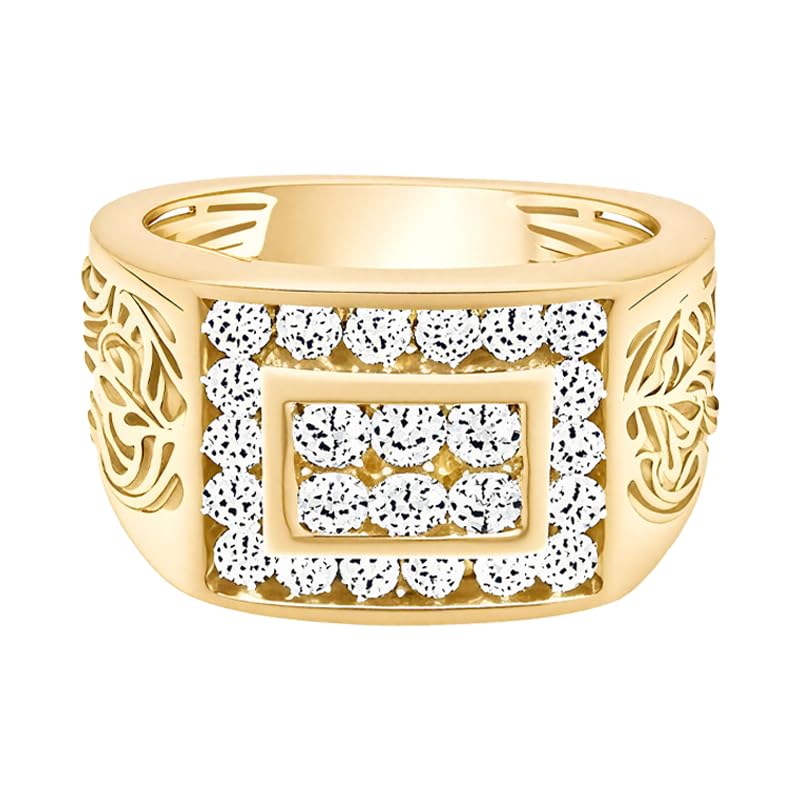 10K/14K/18K Yellow White Solid Gold Moissanite Rings for Men with Carve Design Statement Rings Size 5-15 Gift for Him or Dad