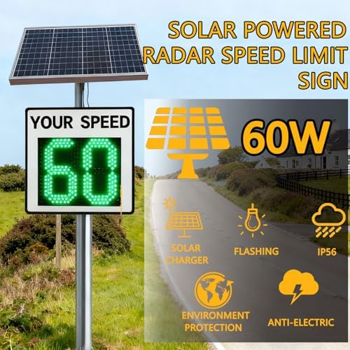 Solar Radar Speed Limit Sign - LED Speed Feedback Display, IP65 Waterproof Road Safety Detector with Solar Panel & Remote Control, 60x90cm for Enhanced Traffic Management