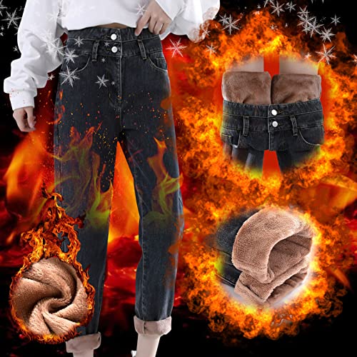 Women's Fleece Lined Thermal Jeans, Winter Denim Jean Thick Skinny Pants Fleece Lined Slim Stretch Warm Jeggings2