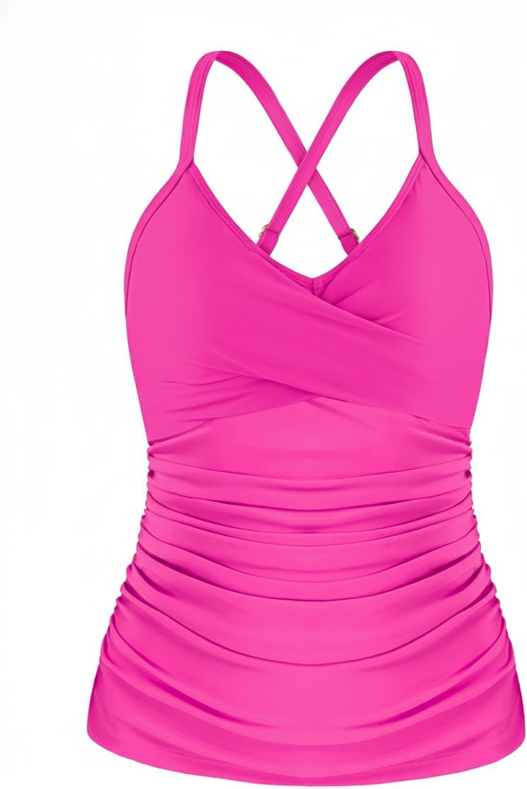 Ocean Blues Women's Vneck Tankini Top Only Ruched Tummy Control Bathing Siut Top No Bottom