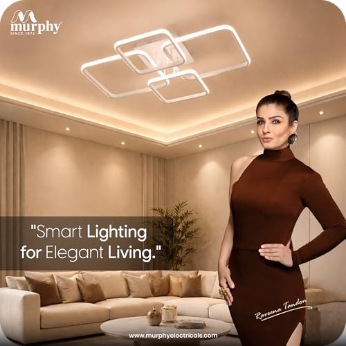 Image of Murphy LED Ceiling Light | 40W 3 Color (Warm /Natural /Cool) | Geometric Flush Mount Acrylic Light for Living Room, Bedroom, Dining Room & Hallway | Pack of 1