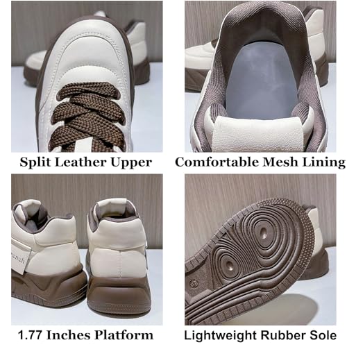 Women's Genuine Leather Platform Heighten Fashion Sneaker Retro Round-Toe Lace Up Lightweight Comfort Casual Walking Shoes3