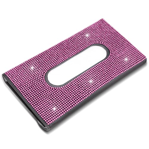 MINGZAIQIPEI Bling - Soporte para toallas de papel con purpurina de cristal para automóvil, funda de piel sintética, dispensador de máscaras y pañuelos, accesorios de diamantes de imitación para mujer