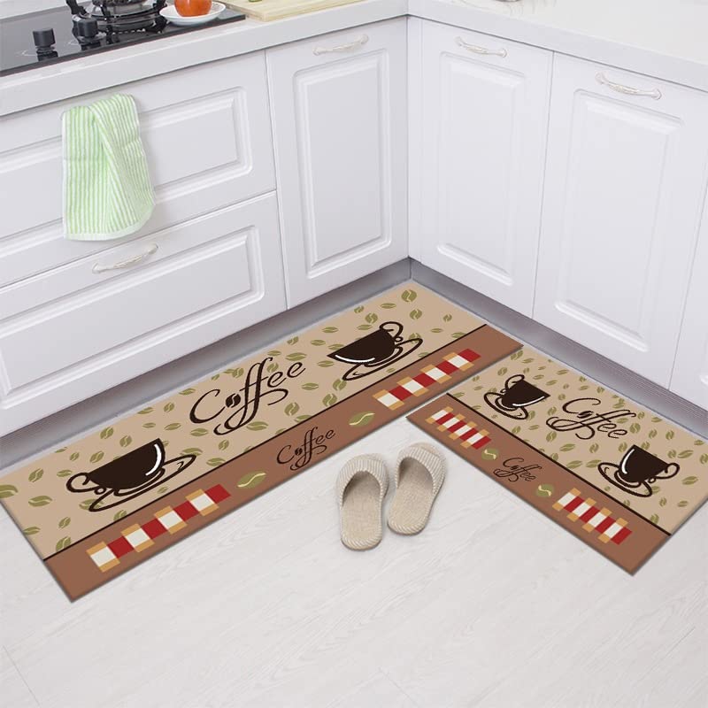 2PCS Set Kitchen Mats With Crystal Velvet Material Absorbant Thick Non-Slip Washable Area Rugs For Kitchen Floor Indoor Outdoor Entry Carpet With Beautiful Design (50×80CM And 50×160CM)