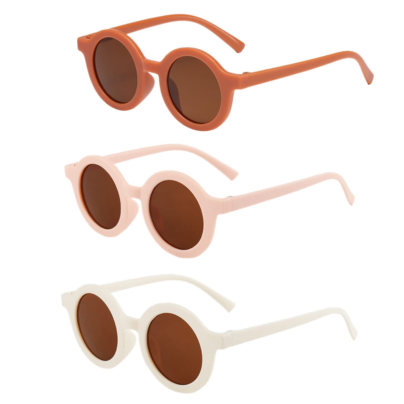 TSHAOUN 3 pagos gafas de sol para niños,Lindas Gafas Redondas Para Niños Pequeños,niño y niña Polarizadas gafas de sol bebe,Con estilo, Diseño a la moda,vacaciones en la playa