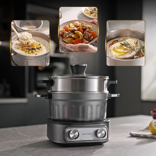 N74SNA Hot Pot Electric, Multi-Cooker 2.5 Quart Grill Steamer Set, PFOA-Free Nonstick for Steak, Soup, Fried Rice, Oatmeal, Egg, Ramen with Power Adjustment - Image 3