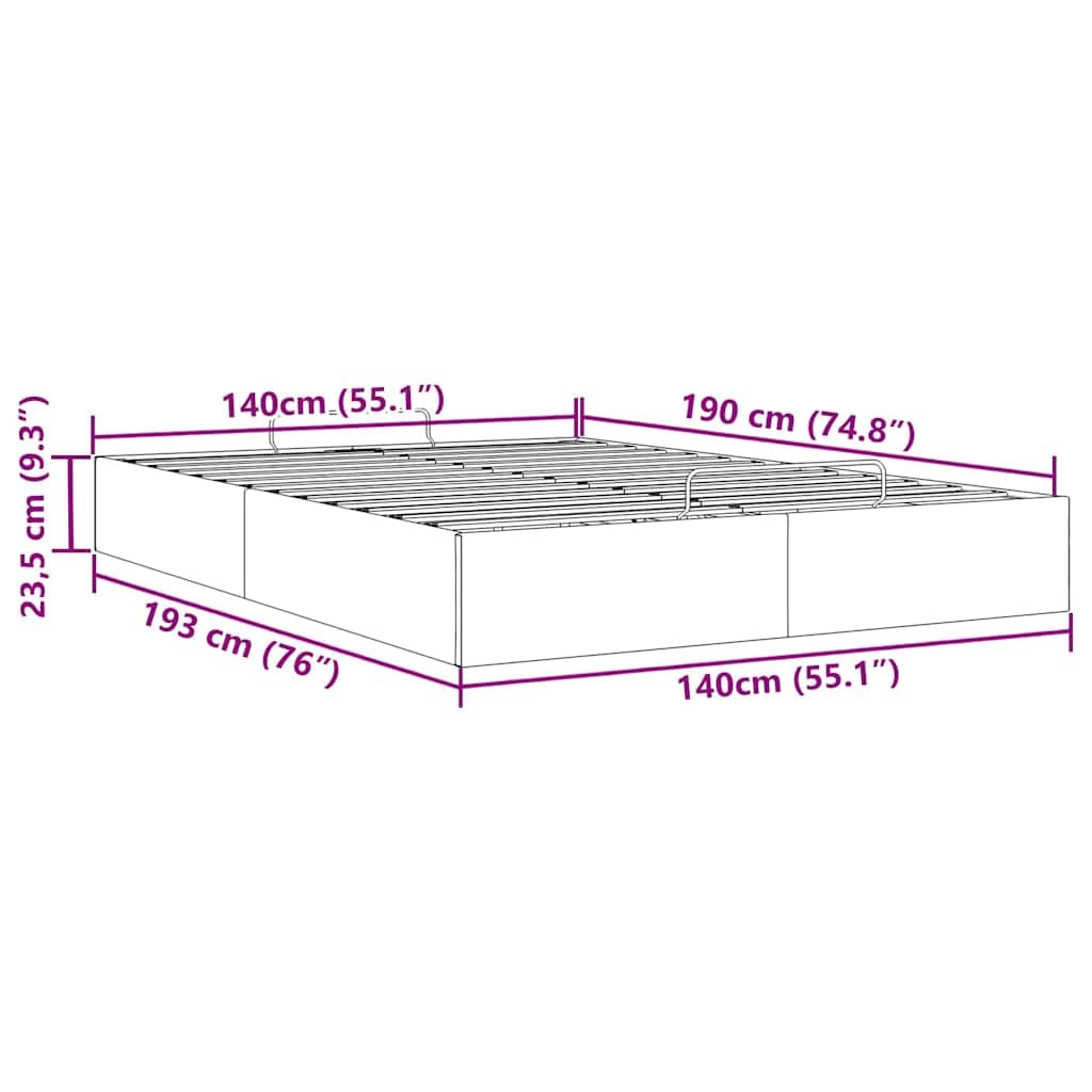 Letto ottomano in tessuto color crema, 140 x 190 cm, con vano portaoggetti e meccanismo di sollevamento idraulico, letto imbottito senza materasso, rete a doghe inclusa, portata fino a 140 kg