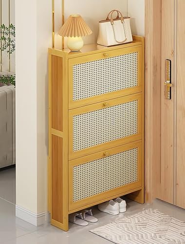 Mueble zapatero estrecho negro con 3 puertas abatibles para entradas pequeñas
