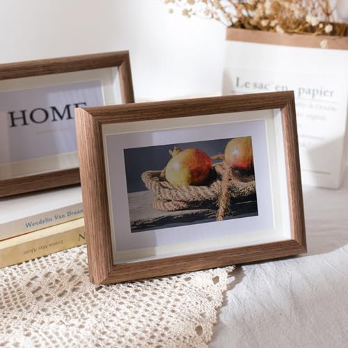 marysgift Photo Frame 6x4 Wood Picture Frames Set with Mounts Transparent Acrylic Plate for Tabletop or Wall (Brown 6x4)