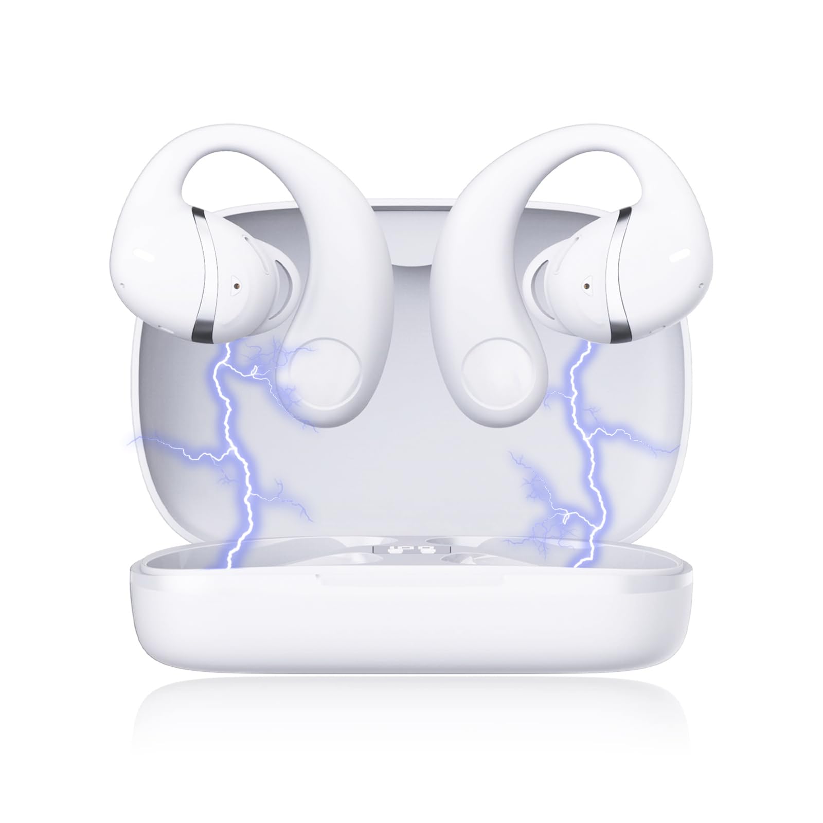 Mosonnytee workout headphones bluetooth open ear earbuds air conduction over ear wireless earbuds for running, 30 Hrs usage time running headphones for iPhone with lightweight earhook (White)