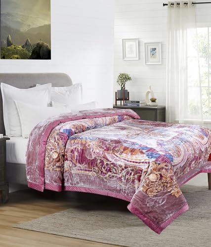 Image of Petals Dreams Blanket Double Bed for Moderate Winter, 800 GSM, 2 Ply, Cloudy Mink Blanket (210x240 cm) (Dusky Purple)