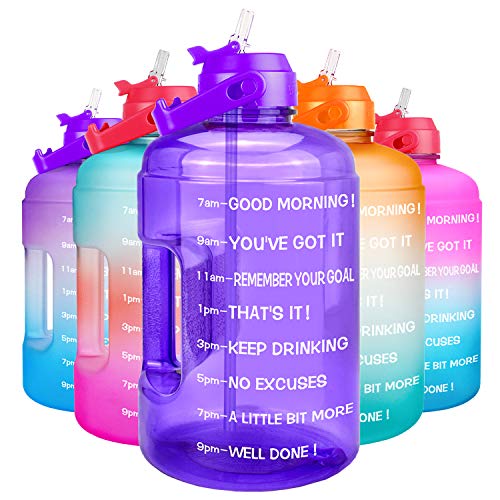 Image of QuiFit 1 Gallon Water Bottle - with Straw & Motivational Time Marker Leak-Proof BPA Free Reusable Gym Sports Outdoor Large(128OZ /73OZ) Capacity Water Jug