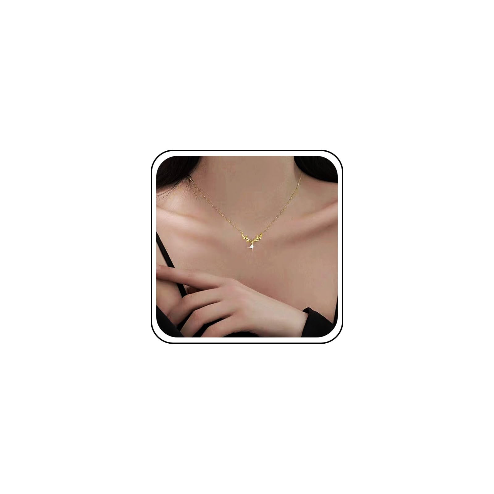 Ximdble Vintage Crystal Deer Antler Choker Necklace Gold Cz Elk Head Pendant Necklace Rhinestone Antler Deer Choker Cute Animal Necklace Chain for