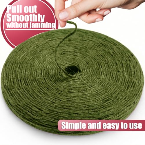 Image of SMART&CASUAL 2mm Natural Jute Twine String Thin for Craft Plant Garden Gift Wrapping Christmas Handmade Art Decoration Packing String Home Art Decoration (Olive) (328 Ft (100M))