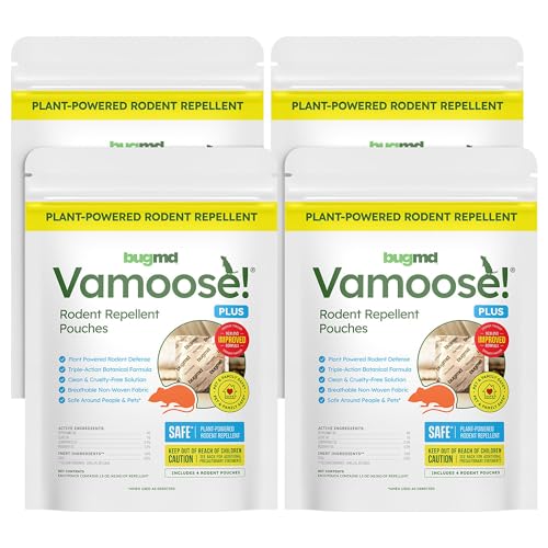 BugMD Vamoose Plus Peppermint Oil Mouse Repellent Pouches | Natural Mice Repellent Indoor & Rat Deterrent for House, Garage, RV, Car & Storage | Plant-Powered Rodent Control - 4 Pack - 16 Pouches