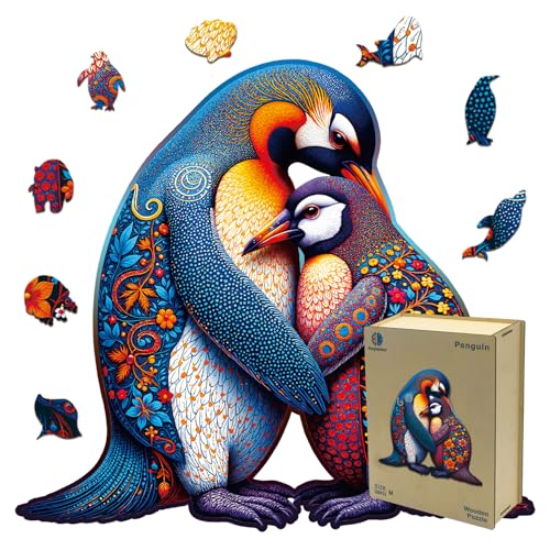 Wooden Puzzles for Adults Penguin Family Puzzle - Laser-Cut Unique Shaped Stress Relief Jigsaw Puzzle, Wall Art Home Decor Gift for Family, Christmas Thanksgiving Gifts (11.2"×10.2" 200pcs)