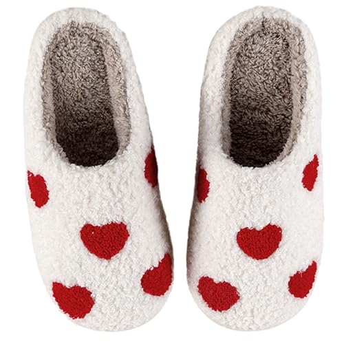 Aucomfo Heart Valentines Slippers For Women Men Valentines Day Gifts Cute Comfy Bedroom Slippers Home Memory Foam Shoes Ladies Furry Warm Shoes Indoor for Winter Heart 41-42
