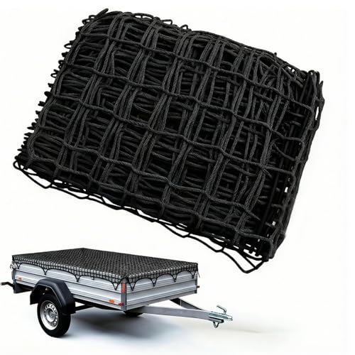 Kapler Anhängernetz 2x3m Feinmaschig Ladungssicherung: Stabiles Schutznetz mit 20 Haken und Verstärktem Rand - Reißfestes Polyethylen Netz für Gartenabfälle PKW