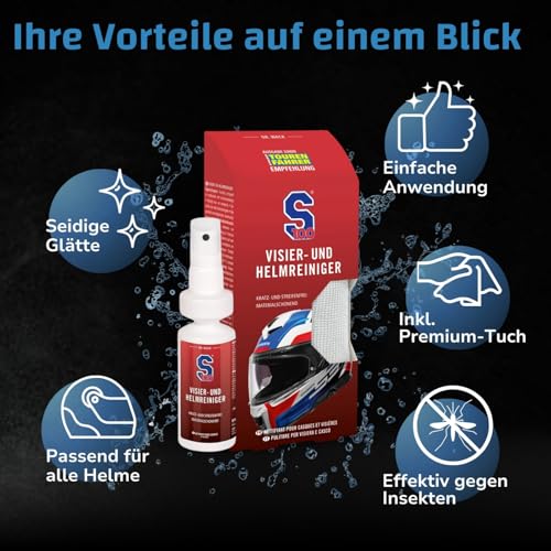 DR. WACK - S100 Visier- & Helmreiniger 100 ml inkl. Mikrofasertuch - Reiniger für Motorradhelm - Kratzfreie Reinigung für unterwegs - Für alle Visiere geeignet - Hochwertige Motorradpflege