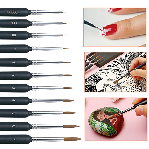 11 Pack Miniature Paint Brushes, Detail Paint Brushes Set with Ergonomic Handle - Suitable for Acrylic Painting, Adults Paint by Numbers, Oil, Watercoloring