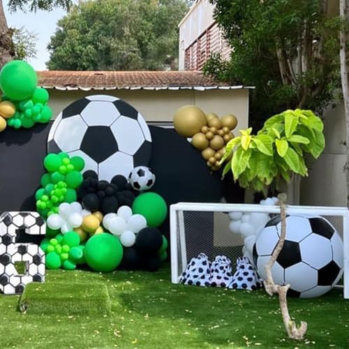 Image of Football Balloons Garland Arch Kit, Green Black Balloons Arch Kit Soccer Dark Green and Black Latex Balloons Arch for Boys Men Birthday Baby Shower Soccer Match Party Decoration