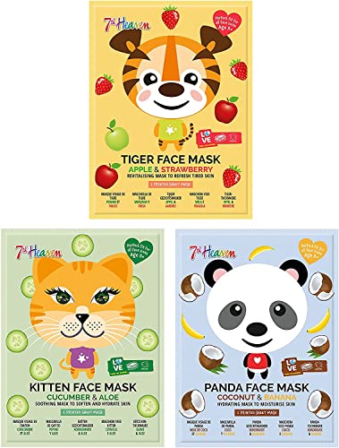 7Th Heaven 'Party Animals' Kids Face Mask Pamper Pack | Soothe And Hydrate Dry Young Skin | Cute Tiger, Kitten And Panda Printed Face Masks | Fun For Ages 8+ #TOP29