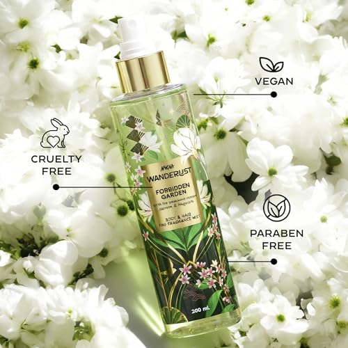 Image of Nykaa Wanderlust Forbidden Garden Body & Hair Fine Fragrance I | Perfume Mist for Women - 200 ml I Jasmine and Magnolia | | Long-Lasting, Travel‐Friendly, Vegan,Paraben‐Free, IFRA Certified