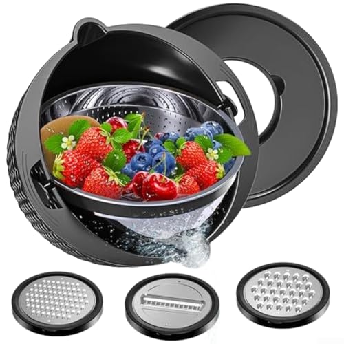 Set scolapasta rotante a doppio strato, in acciaio inox, con lame multiple per grattugia per affettare e sminuzzare e drenare (A)