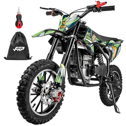 FRP OGM40 Kids Off-Road Dirt Bike 40CC 4-Stroke Gas Powered Mini Motorcycle with Front & Rear Disc Brakes, No Oil Mixing, Easy Pull Start, 20 MPH Max Speed, 132 LBS Capacity (Green)