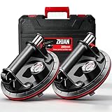 ZHJAN 2x Ventosas para Cristal con Manómetro | Ventosas para Azulejos 200mm,Carga Máx 220 kg por Ventosa,Para Levantar Vidrio, Mármol, Cerámica | Incl. Caja de Transporte