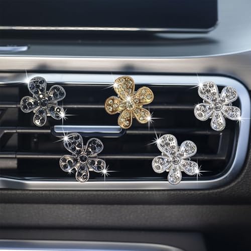 Image of 5 Pcs Car Vent Clip,Bling Flower Air Fresheners Vent Clips,Car Diffuser Rhinestone Car Interior Decoration Charm Accessories