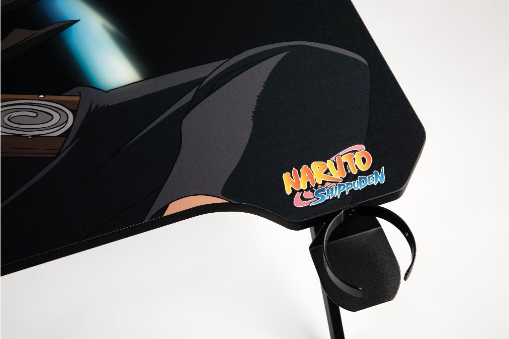 Konix Naruto Shippuden Bureau Gaming 121 x 69 x 76 cm en Forme de Y - Table en Bois et métal - Porte-gobelet - Support Casque - Motif Naruto Rasengan