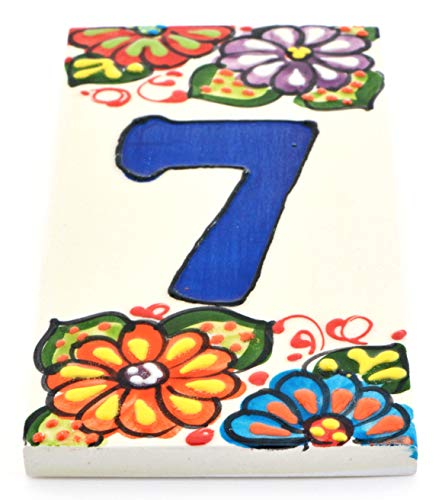 House numbers 6 inch. Handpainted house number tiles for signs, addresses and names. Address numbers for houses. House address numbers and letters. Design GARDEN 5,71" x 2,76" (NUMBER 7)