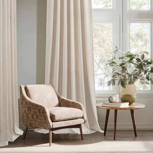 Image of StangH Beige Velvet Curtains 96 Inch Length, Luxury Warm Beige Drapes for High Ceiling Studio, Aesthetic Minimalist Room Darkening Window Coverings, W52 x L96, 2 Panels