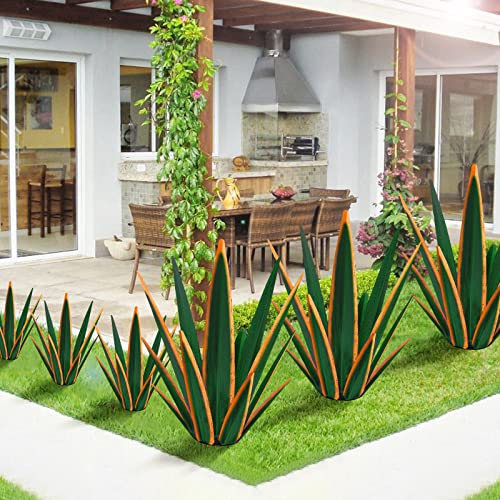 Image of KODIBO Large Tequila Rustic Sculpture, Rustic Metal Plants for Outdoor Patio Yard, Home Decor Hand Painted Agave Garden Statue, Outdoor Lawn Ornaments Yard Stakes (Dark Green - L)