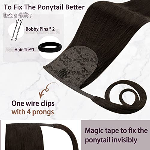 RUNATURE Brown Pony tail Hair Extension Real Human Hair Brown Ponytail Extension Human Hair Remy Human Hair Straight Ponytail Hair 18 In 80g #2 - Image 4