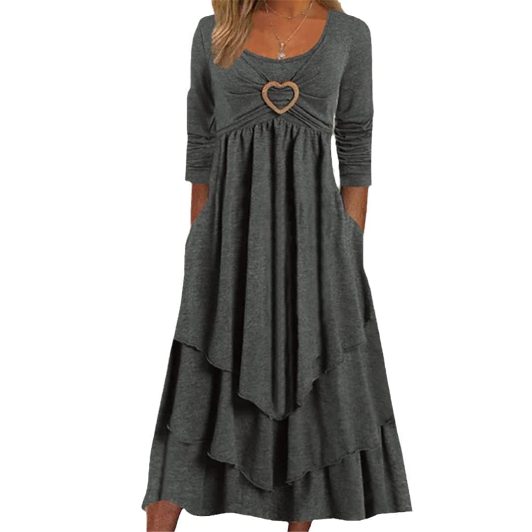 Women Maternity Dresses 1-4Month Swing Ruffle Loose Tiered Dress Irregular Hem A Line Pleated Maternity Dresses